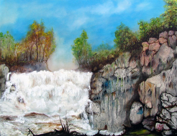oil painting of the waterfall
